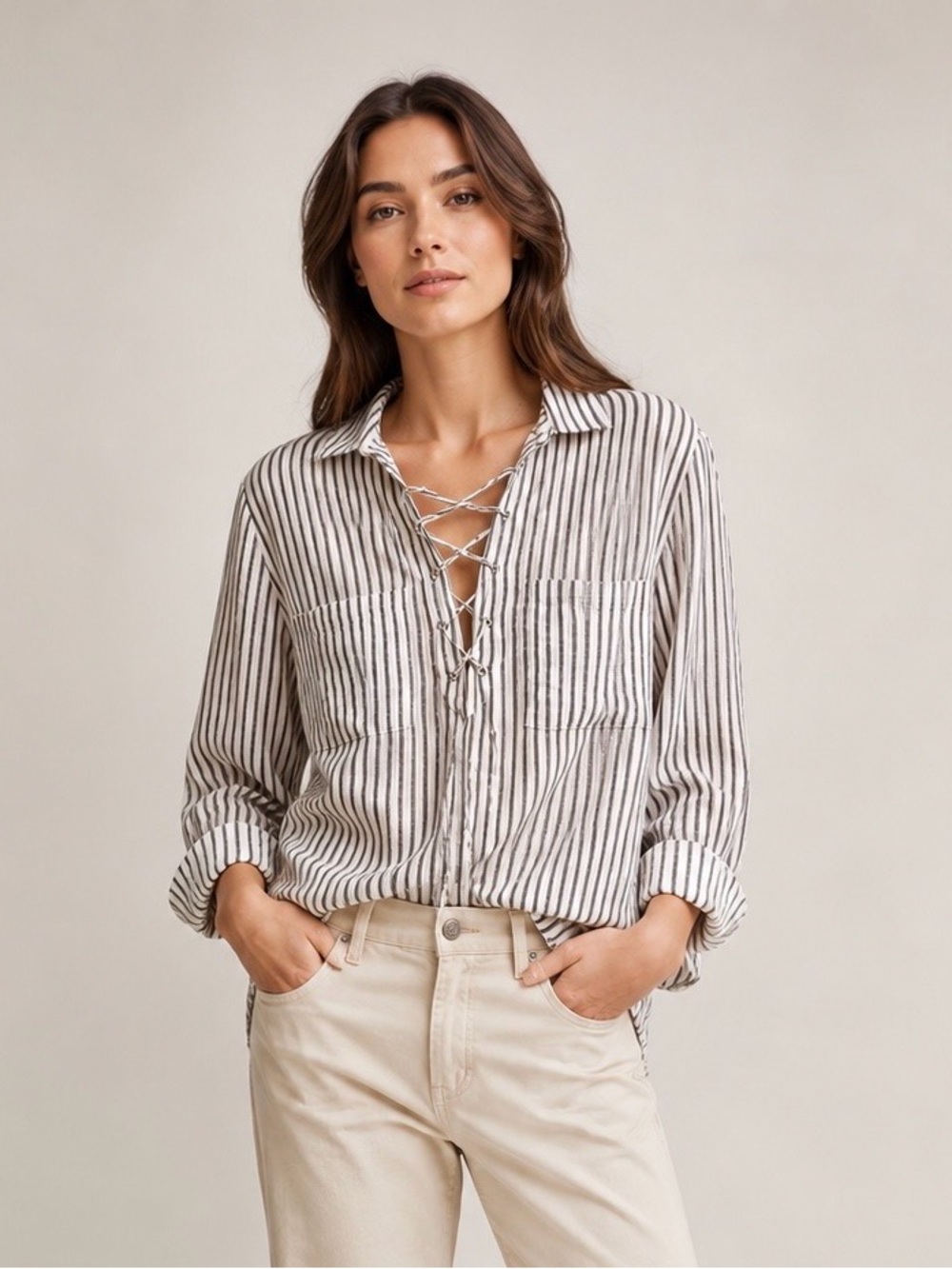 The Kooples - Lace-Up Button Down Shirt